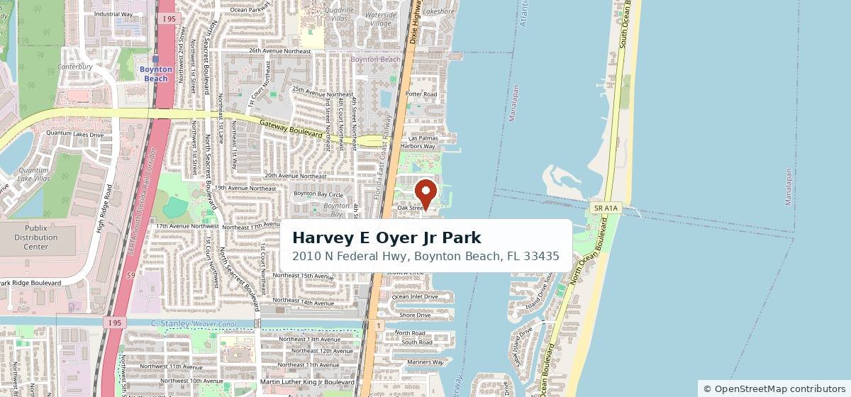 Map showing Bahama Mama Charters meeting location at Harvey E Oyer Jr Park, 2010 N Federal Hwy, Boynton Beach, Florida